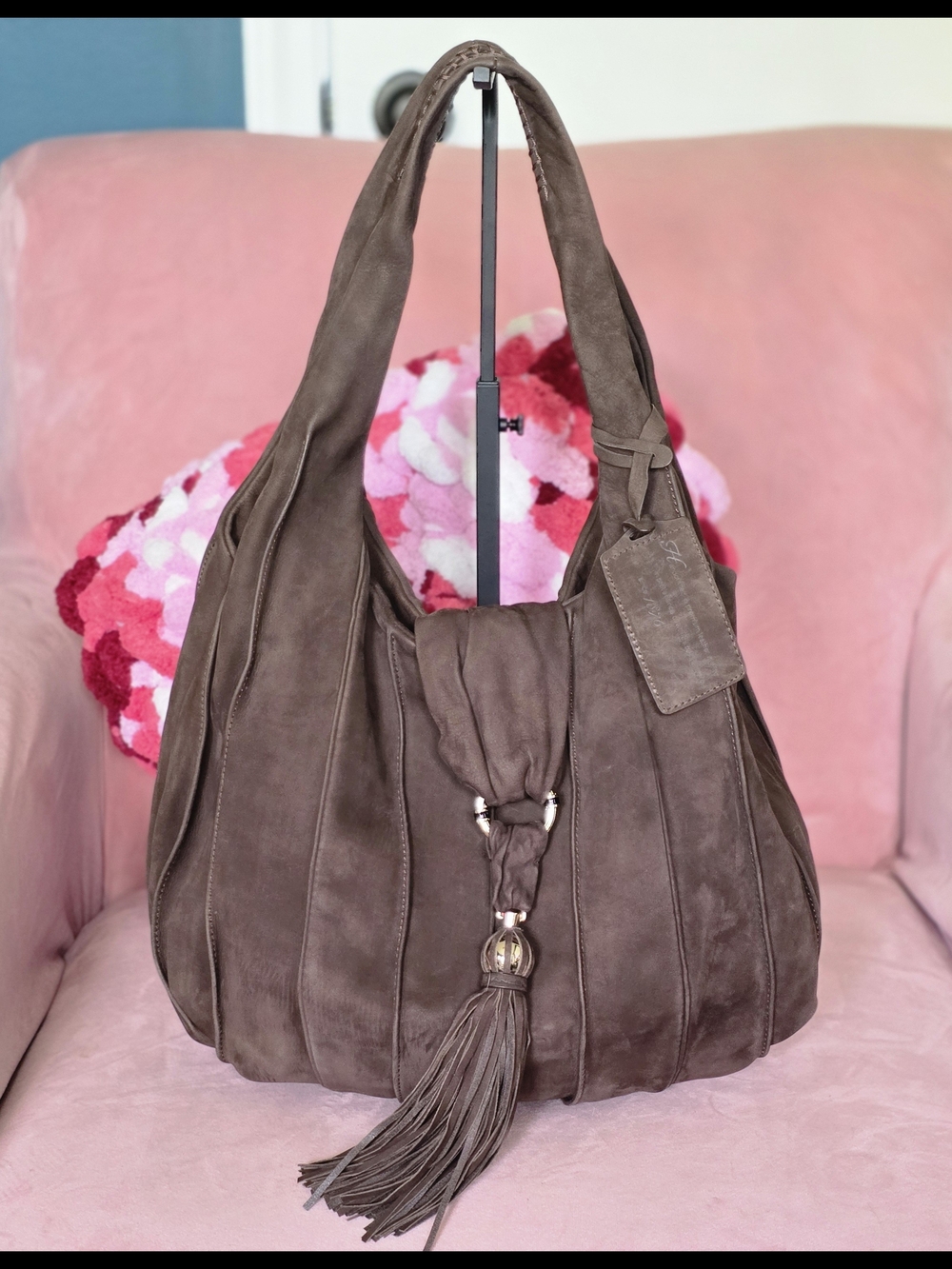 Stunning Lancel Mocha Nubuck Suede Hobo Bag